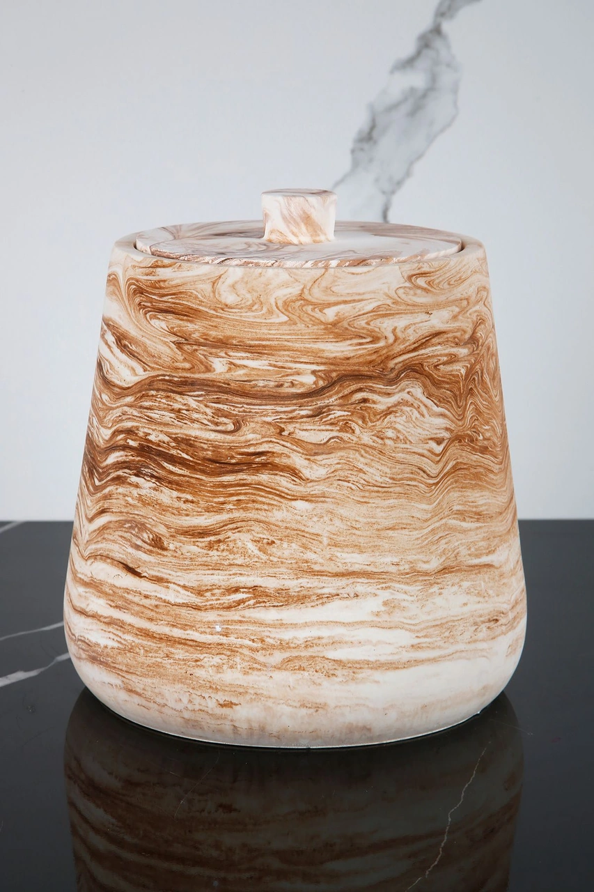 4 Parça Mermer Desenli Beton Banyo Wc Seti Tuvalet Fırçası Çöp Kovası 4 Litre Mermer Deseni