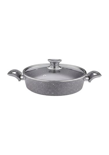 28 Cm Granit Karnıyarık & Pilav Tenceresi Cam Kapak - Gri Gri