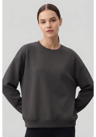 Basic Oversıze O Yaka 3lü Paket Siyah-koyu Gri- Taş Kadın Sweatshirt - 97053 Siyah-koyu Gri-taş
