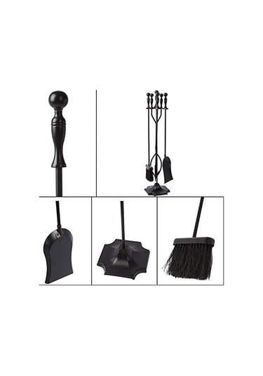 5 Li İthal Siyah Topuz Başlıklı Şömine-soba Maşa Takımı Aksesuar Seti