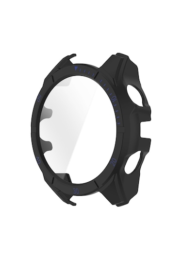 Garmin Tactix 8 İçin Amoled 51mm Temperli Film Entegre Pc İzle Koruyucu Kılıf Siyah Mavi