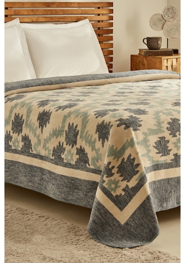 Karaca Home Damask Çift Kişilik Pamuklu Battaniye Lacivert