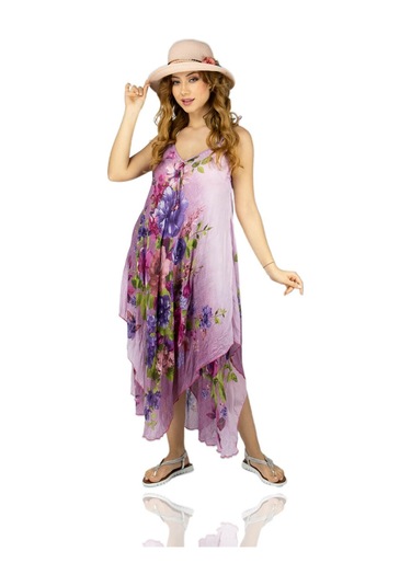 Askılı Vual Afrodit Midi Boy Elbise Pembe 6131