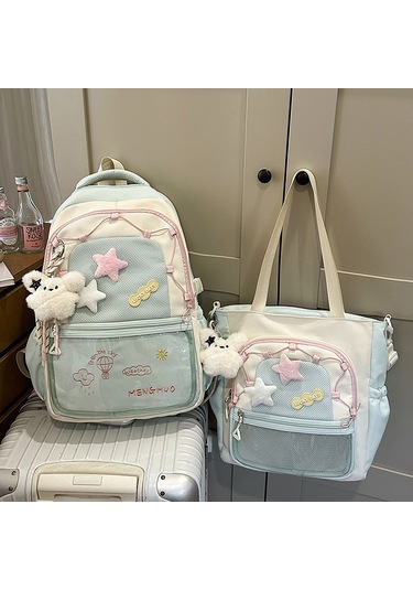 Renkli Çocuk Sırt Çantası - 3-6. Sınıflar İçin Çizgi Karakterli, Hafif Kompakt, Yüksek Çekicilikte Okul Çantası Açık Yeşil