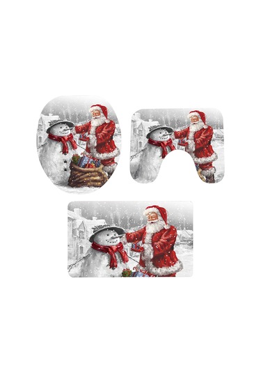 3 Adet Kaymaz Banyo Paspası, Noel Baba Ve Kardan Adam Desenli Klozet Kapağı Örtüsü Ve Halı, Noel Ve Yeni Yıl Ev Dekorasyonu