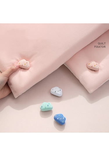 4 Adet Pembe-bulut Şekli Yatak Çarşafı Tutucular Kaymaz Raptiye Yorgan Klipleri Plastik İğneler İle Yeniden Kullanılabilir Yorgan Nevresim Pimleri
