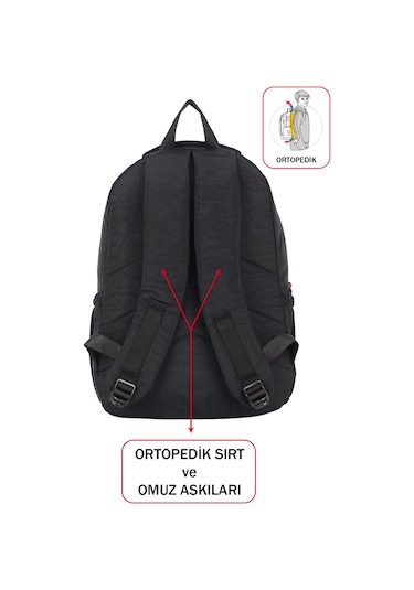 Dada Okul Sırt Çantası Siyah Ortaokul Lise Geniş İç Hacim Ortopedik Su Geçirmez Kumaş Siyah