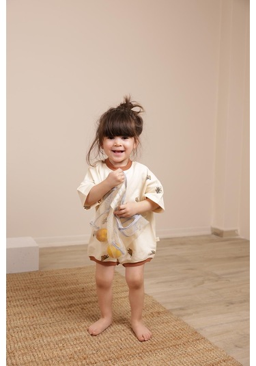 Zeytin Baskılı Oversize Tulum Bej