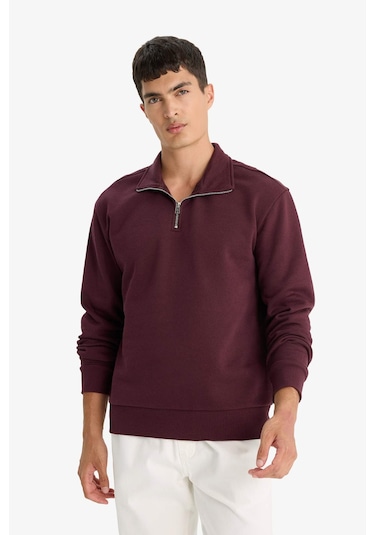 Defacto Regular Fit Dik Yaka Yarım Fermuarlı Basic Düz Sweatshirt X7405az25aubr150 Bordo Defacto Regular Fit Dik Yaka Yarım Fermuarlı Basic Düz Sweatshirt X7405az25aubr150 Bordo