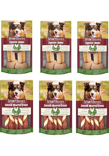 Smartbones Tavuklu Medium Kemik 2 Li + Tavuk Sargılı Stick 5 Li Karma Paket 6 Lı