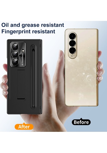 Samsung Galaxy Uyumlu Z Fold7 5g Kılıf Pc Cep Telefonu Kılıfı, Ayaklı Ve Kalemli - Siyah Siyah