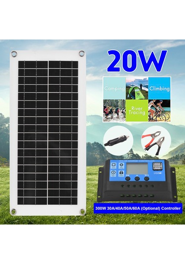 Symbee 20w 12v Polikristal Güneş Paneli Seti - 300w 60a Şarj Kontrol Cihazlı, Karavan Ve Araçlar İçin Su Geçirmez