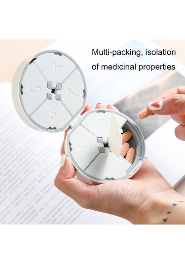 Sones Kesicili Çift Katmanlı Yuvarlak Sekiz Izgaralı Taşınabilir İlaç Kutusu Mavi