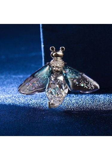 Mavi Blucome Güzel Renkli Parlak Arı Broş Böcek Şekli Kadın Kız Takım Elbise Eşarp Başörtüsü Pimleri Qualitycopper Yeni Moda Mavi