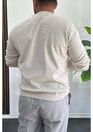 Erkek Bisiklet Yaka Normal Kalıp Kazak Krem Edw410 Krem