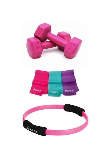 Cosfer Pilates Seti 1X2 Kg Dambıl Çember 3Lü Pilates Bant 120X7.5