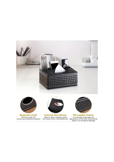 Tongdashop Beyaz Renkli Çok Bölmeli Şık Suni Deri Mendil Kutusu Telefon Ve Kumanda Saklama Beyaz