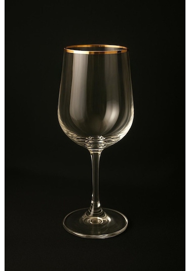 Kristal Ayaklı Bardak Altın Yaldızlı 350 Ml 6 Adet Şeffaf