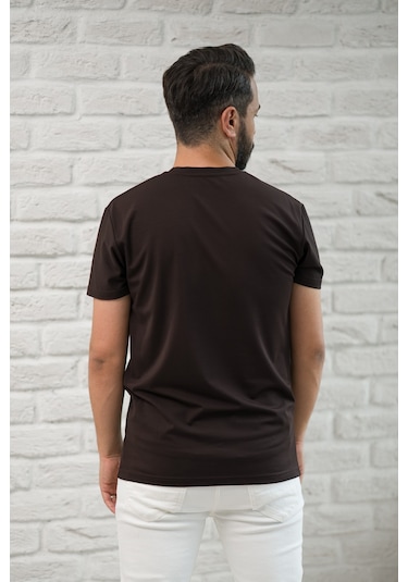 Paul Martin Slimfit Fit Bisiklet Yaka Rayon Kumaş Full Likralı T-shirt Kahverengi