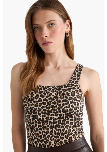Defacto Leopar Desenli Kare Yaka Çıtçıtlı Body F9247ax25aubg115 Bej-bg115