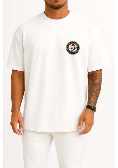 Bahriyeli Collection Oversize Tcg Pirireis Dalgalar Arası Cep Ve Sırt Baskılı Unisex T-shirt Beyaz