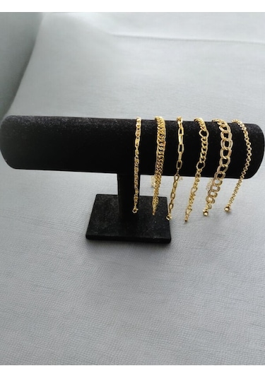 Feron Accessories Altın Kaplama 6'lı Kombin Bileklik Seti Gold Renk Kadın Zincir Bilezik Künye Gold