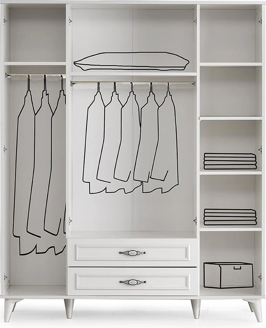 Tuğçe Membran 4 Kapılı Gardrop Elbise Dolabı 145x47x200cm Beyaz