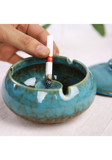 Yunboo Klasik Seramik Kapaçklı Tütünlük - Derin Kabuk, Sigara Yeri, Kaymaz Altı, Ev Dekorasyonu Kırmızı