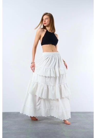 Katlı Pileli Etek - Ekru Ekru