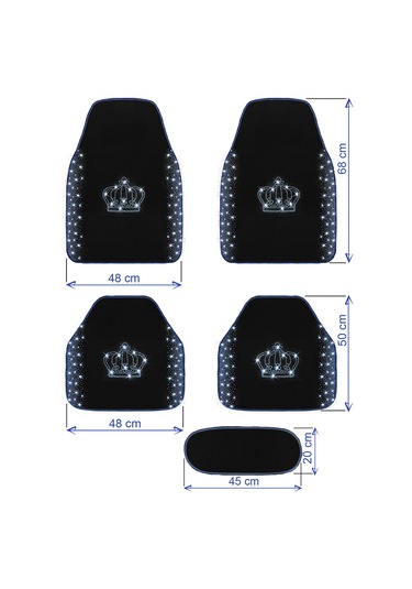 Kristal Taşlı Taç Desenli Işıltılı 5 Li Araç Oto Halı Paspas Seti Lüks & Şık Araç İçi Tasarım