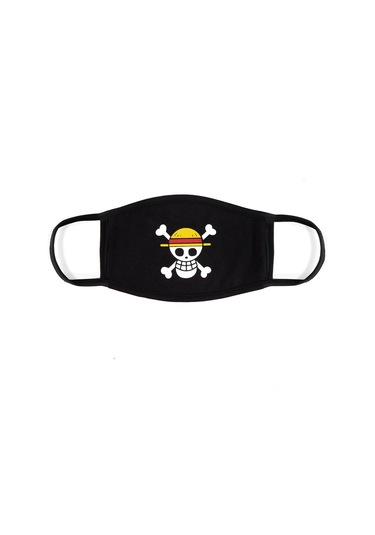 Bant One Piece Luffy Monkey Desenli Pamuklu Yıkanabilir Maske Siyah
