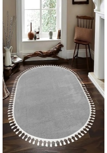 Valery Home Oval Comfort Puffy Ponpon Saçaklı Peluş Yolluk Açık G