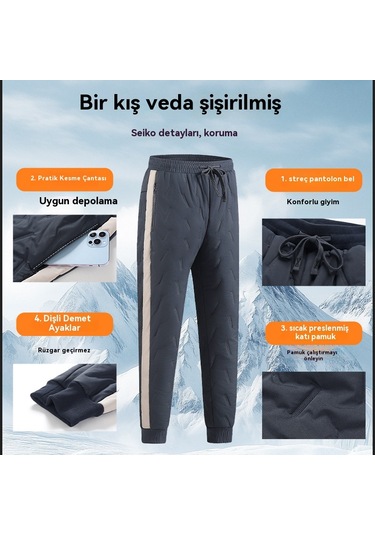 Erkekler İçin Kışlık Polar Ve Kuzu Yünü İle Kalınlaştırılmış, Kaz Tüyü Dolgulu Pamuklu Pantolon. Gri