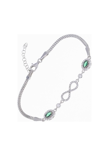 Nagiss Sonsuzluk Model Oval Yeşil Zirkon Taşlı 925 Ayar Gümüş Kadın Bileklik