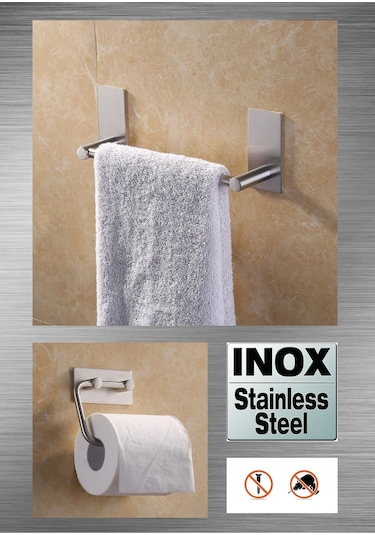 Deltahome  Paslanmaz Çelik 30cm Havluluk Ve Tuvalet Kağıtlığı Set Çelik