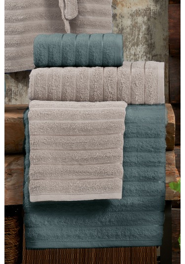 Elart Soft Bornoz Aile Seti 6 Parça 70x135 Cm Bej-yeşil Yeşil