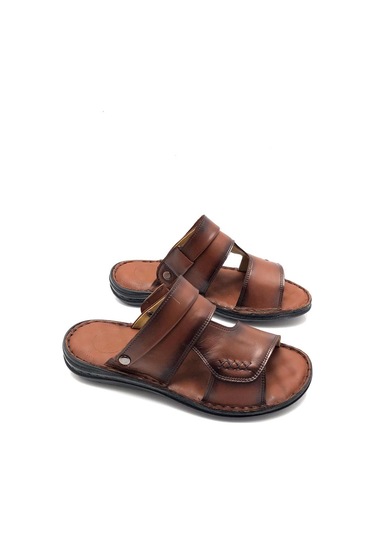 Derilax Hakiki Deri Hafif Tam Ortopedik Masajlı Taba Erkek Terlik Taba