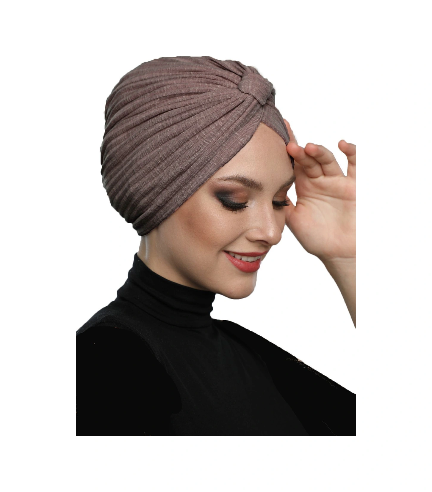 Pamuklu Bantlı Çapraz Astarlı Hibiskus Rengi Hazır Türban Tesettür Havuz Bonesi Hibiskus