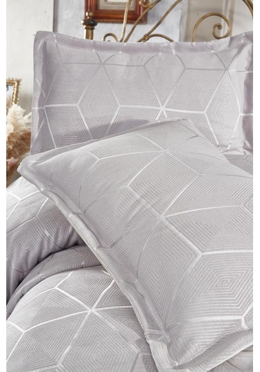 Çeyiz Diyarı Verona 3 Parça Çift Kişilik Yatak Örtüsü Gri Gri