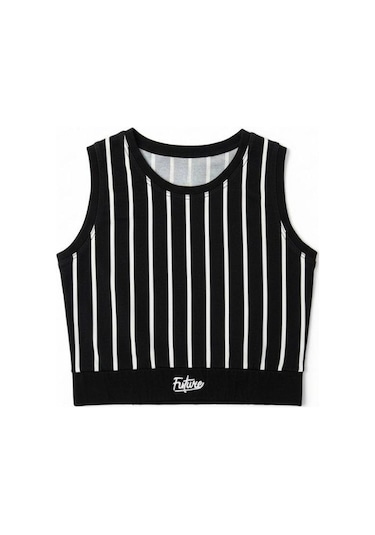 Kız Çocuk Pamuklu Çizgili Crop Bluz-16801 Siyah