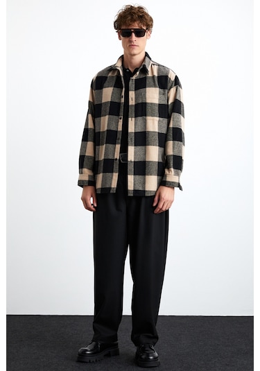 Wıldy Erkek Pamuk-polyester Gömlek Yaka Relaxed Oduncu Bej Gömlek