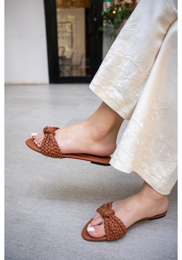 Mirim Örgü Detaylı Kadın Terlik Taba