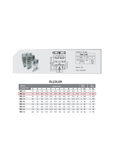 Orka Mkk 260 Tip İnce Saclı Motor Kızağı