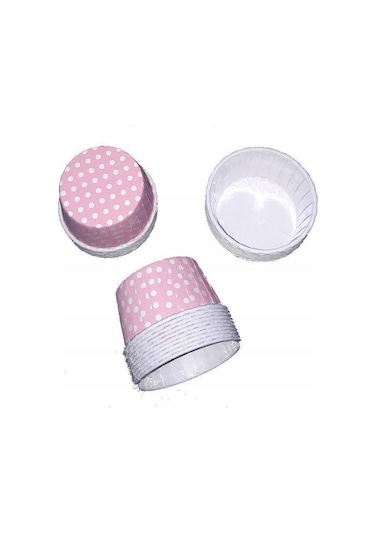 Muffin Kek Kapsülü Pembe Puantiyeli 50'li