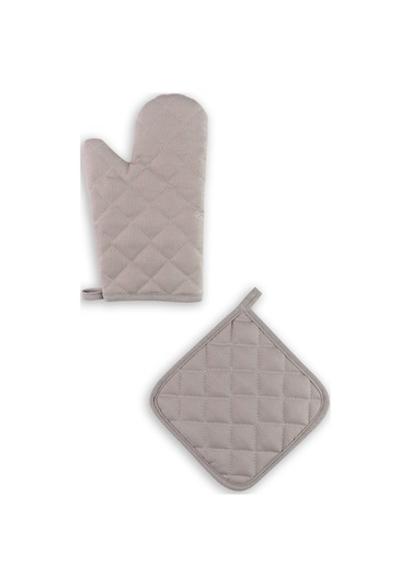 Yanmaz Ve Isıya Dayanıklı Fırın Eldiveni Ve Tutacak 2 Eldiven, 2 Tutacak Açık Gri