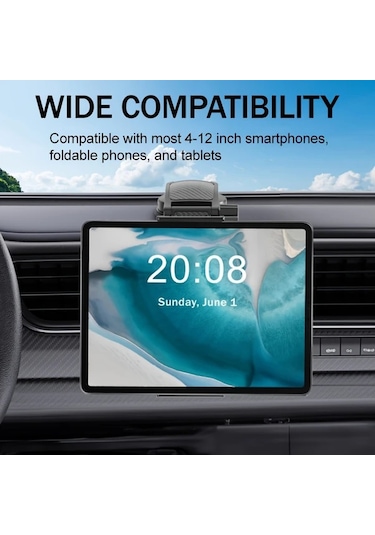 Primepickings Black Titreşim Önleyici Araç Telefon Tutucu Ayarlanabilir 4.7-12 İnç Akıllı Telefon Tablet İçin Güçlü Emici Kupa Abs