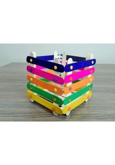 Puti Renkli Ahşap Dar Dondurma Dil Çubuğu 50 Li Paket