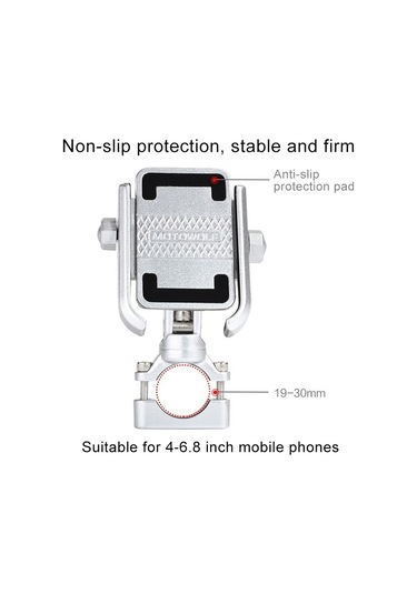 Motosiklet Gidon Alüminyum Alaşımlı Telefon Braketi, 4-6 İnç Cihaz İçin Uygun Siyah Siyah