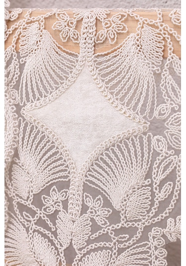 Avangart Kadife Fransız Güpürlü 5 Parça Salon Takımı - Ekru