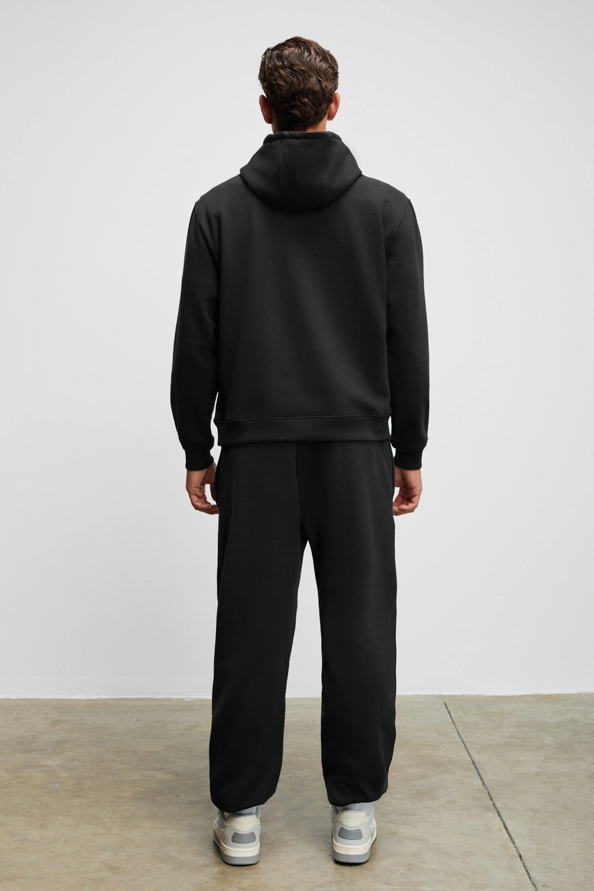 Grımelange Marshallhoodıe Erkek Pamuklu İçi Polarlı Nakışlı Relaxed Siyah Eşofman Takımı Siyah